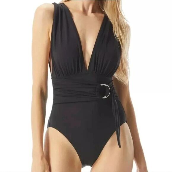 Michael Kors Plunge Wrap Front Bathing Suit - Picture 3 of 5